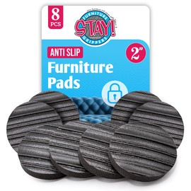 Stay! Anti Slip Furniture Pads (Set of 8) - Round Furniture Stoppers to Prevent Sliding for Hardwood Floors and Carpets - Non Skid Furniture Grippers - Table & Couch Leg Floor Protectors, 2 Inch
