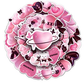 Water Bottle Stickers for Kids, Cute Stickers for Water Bottles, Vinyl Waterproof Stickers Aesthetic Laptop Sticker Pack Classroom Prizes Skateboard Stickers (50, Pink Cartoon)