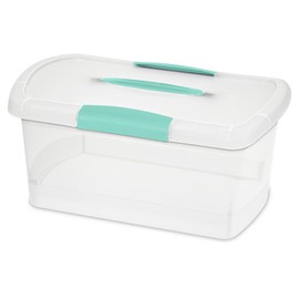 Sterilite Medium Nesting ShowOffs, Stackable Small Storage Bin with Latching Lid and Handle, Plastic Container to Organize Home, Clear, 24-Pack