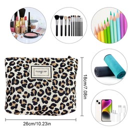 WeddHuis Pink Leopard Print Cosmetic Bag for Women, Large Capacity, Canvas Makeup Bags, Women's Handbags, Purses, Travel, Toiletry Bag, Accessories, Organiser