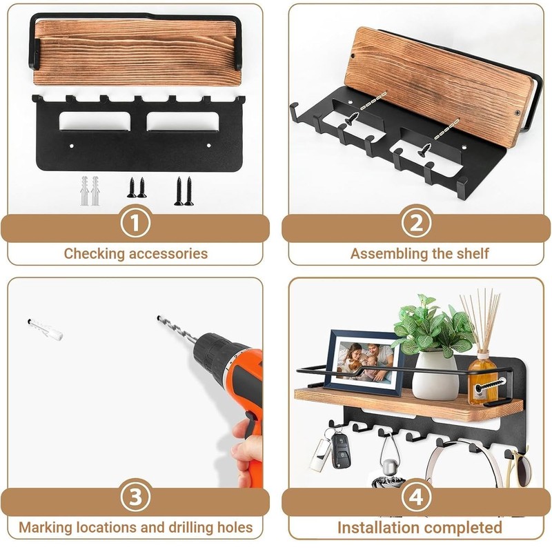 Beruyu Key Holder Wall Mount, Decorative Key Hanger with Shelf