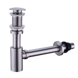 GORDEE Bathroom Sink Stopper P-Trap Complete Set Adjustable 1-1/4 Bottle Trap Solid Brass Sink Drain Kit Tube and Pop Up Drain Stopper Set without Overflow, Brushed Nickel