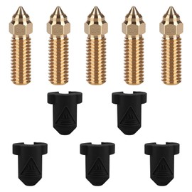 HIKUDIY 5PCS 0.4mm Brass Nozzles Silicone Socks Kit for Creality K1, K1 Max, Extruder Hotend Nozzles Kit for Creality K1, K1 Max, Ender 3 V3 KE, CR-M4, CR-10 SE 3D Printers