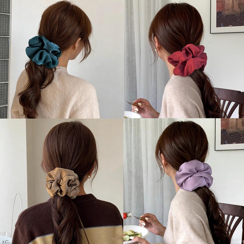 Satin Scrunchies for Women, 5.2" Large Hair Ties No Crease