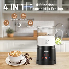 Dallfoll Milk Frother, 4-in-1 Milk Frother and Steamer Electric, Visualized Glass Design, 13.5oz/400ml Hot and Cold Milk Foam Maker for Coffee, Latte, Cappuccino Silent Operation, Automatic off