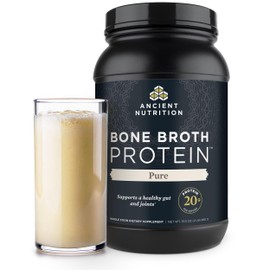 Ancient Nutrition Grass Fed, Cage Free, Bone Broth Protein Powder, 20g Protein, Hydrolyzed Collagen Peptides, Keto & Paleo Friendly, Supports Joint & Gut Health, Pure, 40 Servings