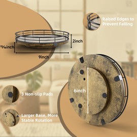 HGF Farmhouse 9" Bathroom Vanity Tray Turntable, Wooden Bathroom Countertop Organizer for Soap Perfume, Rotating Organizer for Kitchen Table Centerpieces, Decorative Trays for Coffee Table Decor