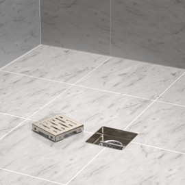 Hydroware Shower Drain - Stainless Steel Square Shape Shower Floor Drain with Removable Patterned Grate, Hair Strainer, Threaded Adapter (4 Inches, Silver)