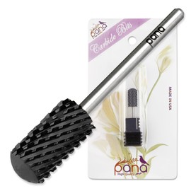 PANA 3/32" Large Smooth Round Top Safety Carbide Nail Drill Bit for Gel Polish & Acrylic Removal Nail Salon Manicure Pedicure Electric File Tools (Large Barrel - DLC Black, 2X Coarse)