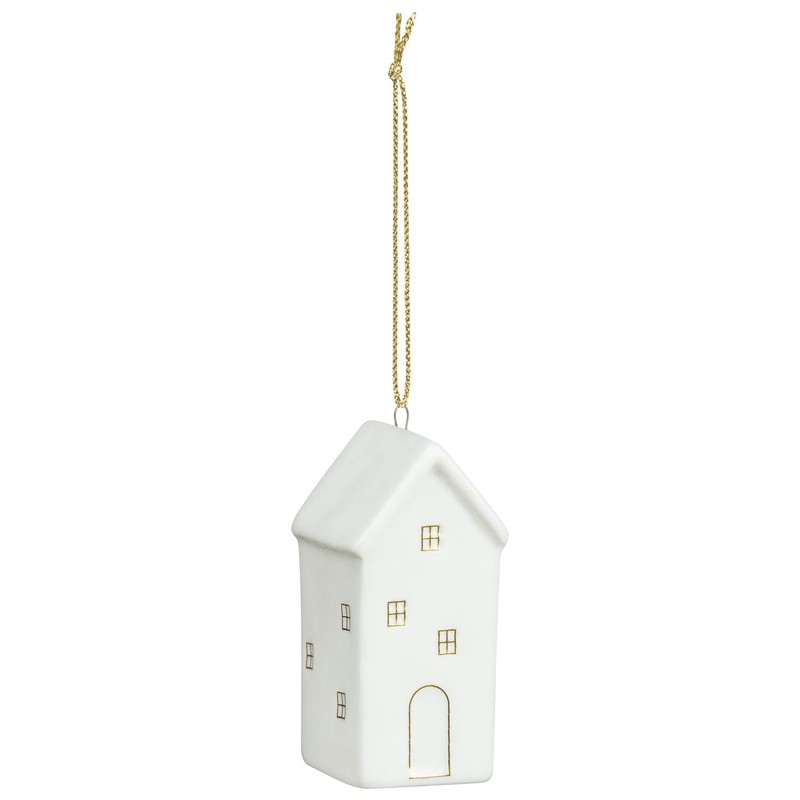 Set of 4 Small White Scandi Snow Ceramic Houses Baubles