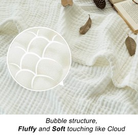 EMME Cotton Muslin Queen Blanket Bed Layering Bedspread Coverlet Breathable Gauze Soft Lightweight Adults (White,90"x90")