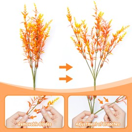 Thanksgiving Artificial Fall Flowers for Outdoors - 8PCS RAINFLOW Faux Flowers for Outdoor Planters, Lifelike UV-Resistant Artificial Autumn Lavender for Vase Table Home Balcony Garden Wedding Decor