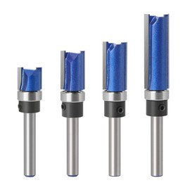 WSOOX Pack of 4 Flush Cutters 6 mm Shank Flush Cutter with Starting Ring Top Router Cutter Groove Cutter Cutting Tool for Wood Flush Cutter Set (4 Pieces Flush Cutter)