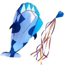 3D Kite Large Blue Dolphin Beach Kites with Huge Frameless Soft Parafoil Gift for Kids Family