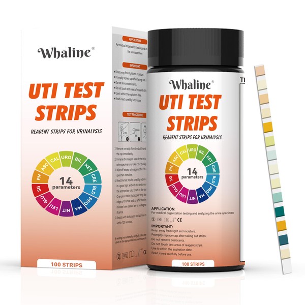 Whaline Urine Test Strips, 100 Pieces Urine Test Strips, 14 Parameter Test Strips Set with Reference Colour Chart Urine Test Strips for Urinary Tract Infection Urine Analysis 14-in-1 Urine Test for