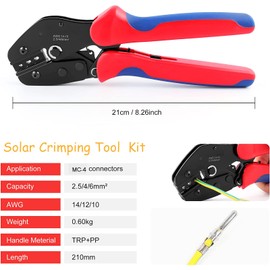 OBLLAR Solar Crimping Tool Cable Connector, with 6pcs Male Female Solar Connector + 2pcs Spanners Wrench + 1pc Wire Crimper + 1pc Tool Kit for 2.5/4/6mm² Solar PV Wire