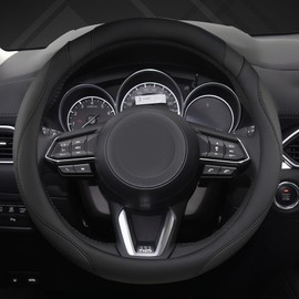 West Llama Car Steering Wheel Cover for Mazda 3,5,6,CX-3,CX-5,CX-30,CX-50,CX9,CX-9,MX-5 Miata,CX-7,RX-8,14.5-15 inches(Black-Standard Size)