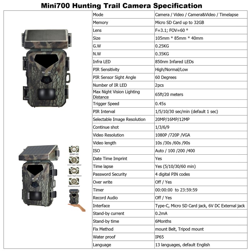 1080P Camera IP65 2.0in Wildlife Camera with Nigh Vision 0.45S