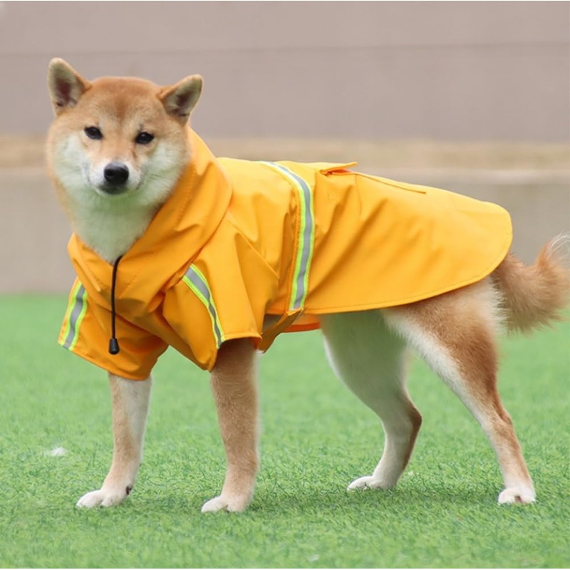 GLURIZ Impermeable para Perros con Rayas Reflectantes, Impermeable con Capucha