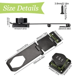 UFURMATE Door Hasp Locks, 1 Piece Black Zinc Alloy Cabinet Password Hasp Locks 180 Degree Twist Knob Keyed Locking Hasp Coded Cabinet Lock for 90 & 180 Degree Angle Mounting