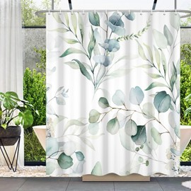 Umpoo Eucalyptus Leaves Shower Curtains Modern Aesthetics Nature Green Leaves Waterproof Washable Fabric Bathroom Decor Unique Design Shower Curtain with Hooks, 72x72 Inch