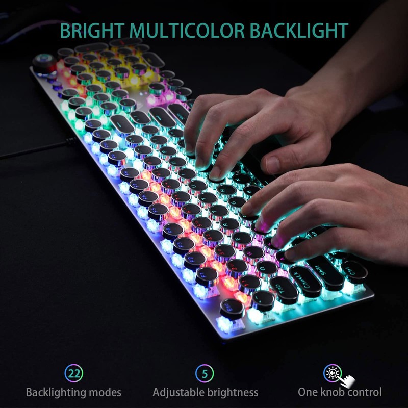 AULA F2088 Typewriter Style Mechanical Gaming Keyboard Wired,Blue Switches,Rainbow LED