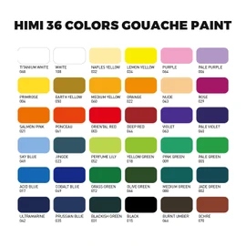HIMI Gouache Paint Set, 36 Colors x 12ml Twin Jelly Cup Design with 3 Paint Brushes and a Palette in a Carrying Case Perfect for Artists, Students, Gouache Opaque Painting
