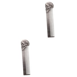 Minkissy 2pcs Household Zinc Alloy Beard Comb Portable Dual-sided Skull Design for Men Lightweight Hairdressing Accessory for Travel and Home Use Creates Clean Beard Styles