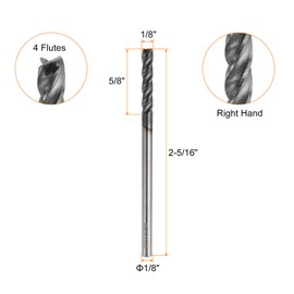 HARFINGTON Carbide Square Nose End Mill Bit 1/8" Cut Dia 4 Flutes TiAlN Coated Milling Cutter for Hardened Steel Metal (1/8" Shank 5/8" Cut Length 2-5/16" Long 30 Degree Helix)