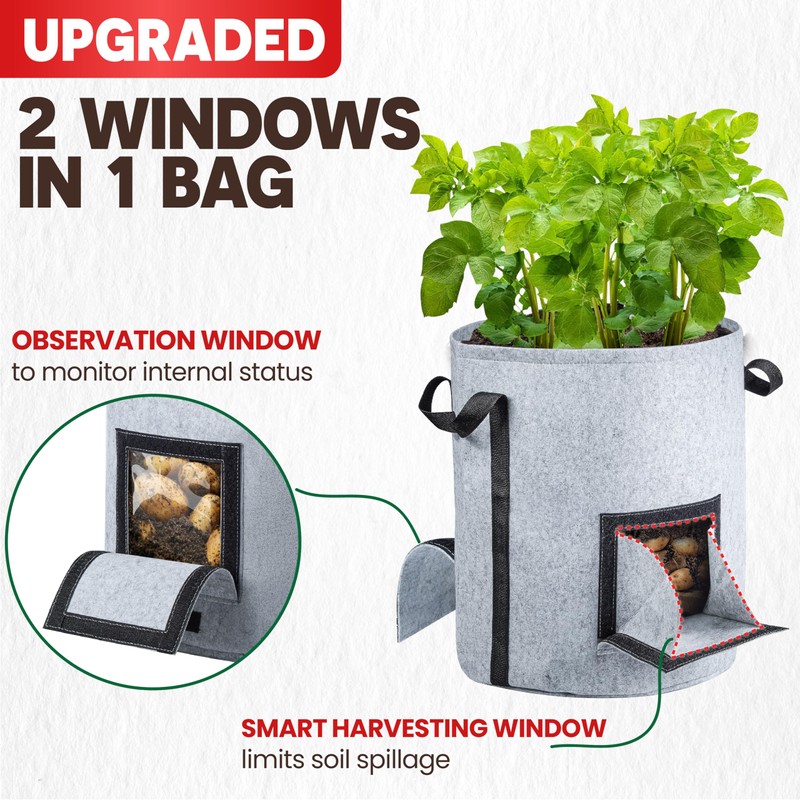 [Upgraded] 4Pcs 15-Gallon Potato Grow Bags with Unique Harvest Window,
