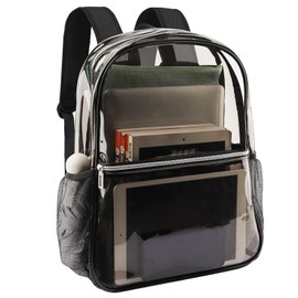 Neurora Clear Backpack Heavy Duty TPU Transparent Backpack for Sports,Work,Security Travel.(Black)