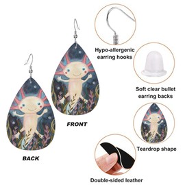 Cute Axolotl In The Sea Faux Leather Earrings For Women Lightweight Teardrop Dangle Earrings Gift
