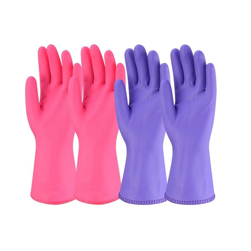 Rubber Gloves, Pink Household Gloves with Cotton Flock Lining for