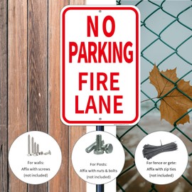 4 Pack Fire Lane No Parking Signs -12" x 18" Aluminum No Parking Fire Lane Sign for Business, With Reflective Overlay, Rust Free, Weather Resistant- Easy to install