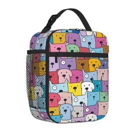 VIELEGELD Dogs Lunch Bag, Reusable Insulated Lunch Box Back to School Gift Meal Tote for Kids Women Men Cooler Bag, Durability of Lunch Tote for Work School Picnic, Colorful Dogs