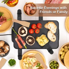 ipow 4er Set Quadratische Raclette-Pfännchen mit Schwarzen Griffen + Holzspatel – Antihaftbeschichtung, 18,35x9,23 cm, Universal für Elektrogrills