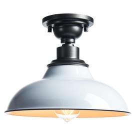 SAMTEEN Farmhouse Semi Flush Mount Ceiling Light 12-Inch Barn Style Ceiling Light Fixture Industrial White Flush Mount Light for Hallway Bedroom Entryway Foyer Kitchen