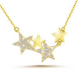 KITEENAL Star Necklace for Girls Women - Sterling Silver Adjustable Star-Shaped Pendant Necklace Cubic Zirconia Chain Hypoallergenic Minimalist Stars Charm Necklace for Teens Daughter Granddaughter