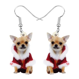 NEWEI Cute Christmas Dog Earrings Dangle Jewelry for Women Festival Accessories Gifts Charms (Christmas Chihuahua #2)