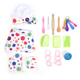 26 Pcs Children Chef Set Washable Safe Kids Chef Role Play Costume Set with Baking Tool Apron