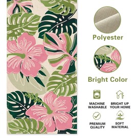 Croar Boho Palm Leaves Spring Summer Table Runner, Tropical Monstera Hibiscus Flower Floral Bohemian Kitchen Dining Table Decoration, Botanical Indoor Outdoor Home Decor Party Supply 13 x 72 Inch