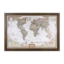 Push Pin Travel Maps Customizable Wall Art - Executive World - Rustic Brown - Framed Pin Map, Includes 150 Pins - Handcrafted in USA - 27.5" x 39.5"
