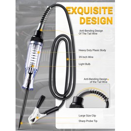 Test Light Automotive, 6V-12V-24V Circuit Tester with Light for Continuity Voltage Electrical Fuse Tester, Car Electric Tester Pen ABS Handle with Sharp Probe&Alligator Clip for Sedan, SUV, RV, Truck