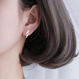 Cute Parrot Bird Stud Earrings for Women Stainless Steel Hypoallergenic Minimalist Small Animal Cartilage Earring Fashion Hollow Out Holiday Birthday Christmas Party Jewelry