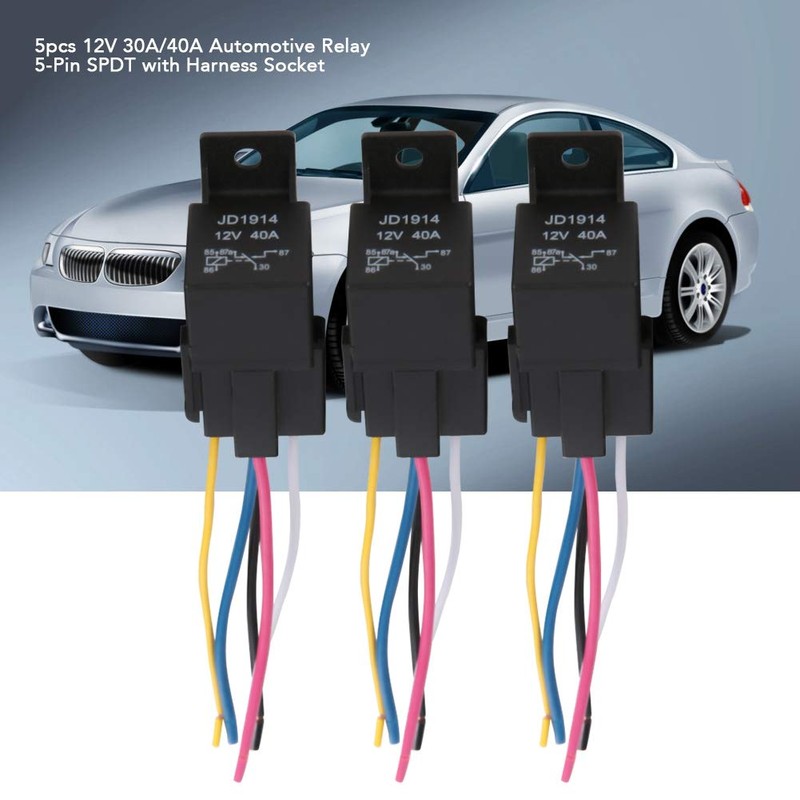 Waterproof Relay Wiring Harness, 5pcs 12V 30A/40A Car Relay, Car