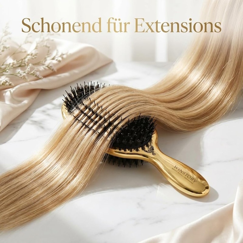 WinStory Extensions Hair Brush Gold for Bondings, Wefts and Clip-Ins