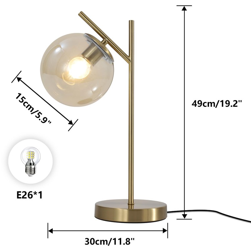 Fulesi Mid Century Modern Table Lamp Gold Globe Nightstand Lamp