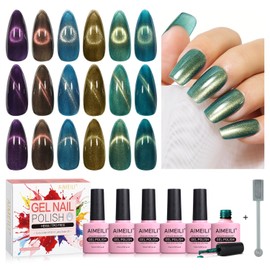 AIMEILI Cat Eye Gel Nail Polish U V LED Hema Free Cruelty Free Vegan Gel Polish Colors for Nail Art Kit Set Of 6pcs X 10ml - Kit Set 72