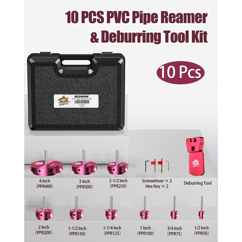 RESHARK 10 Pcs PVC Pipe Reamer Kit with 9 in