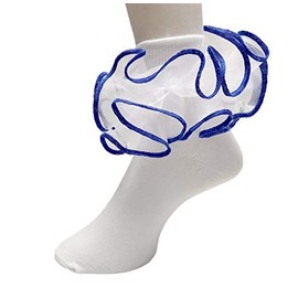 Girls Double Ruffle Socks - Big Full Organza with Trim Pageant Fanfare Foldover Ankle Style - 6-12 Month Old (3-4, White w/ Royal Blue Trim)